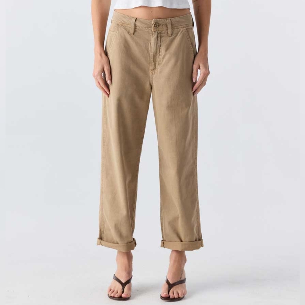 AMO 24 Ursula Sand Khaki Mid Rise Cropped Women's Trousers Lyocell Cotton Fall